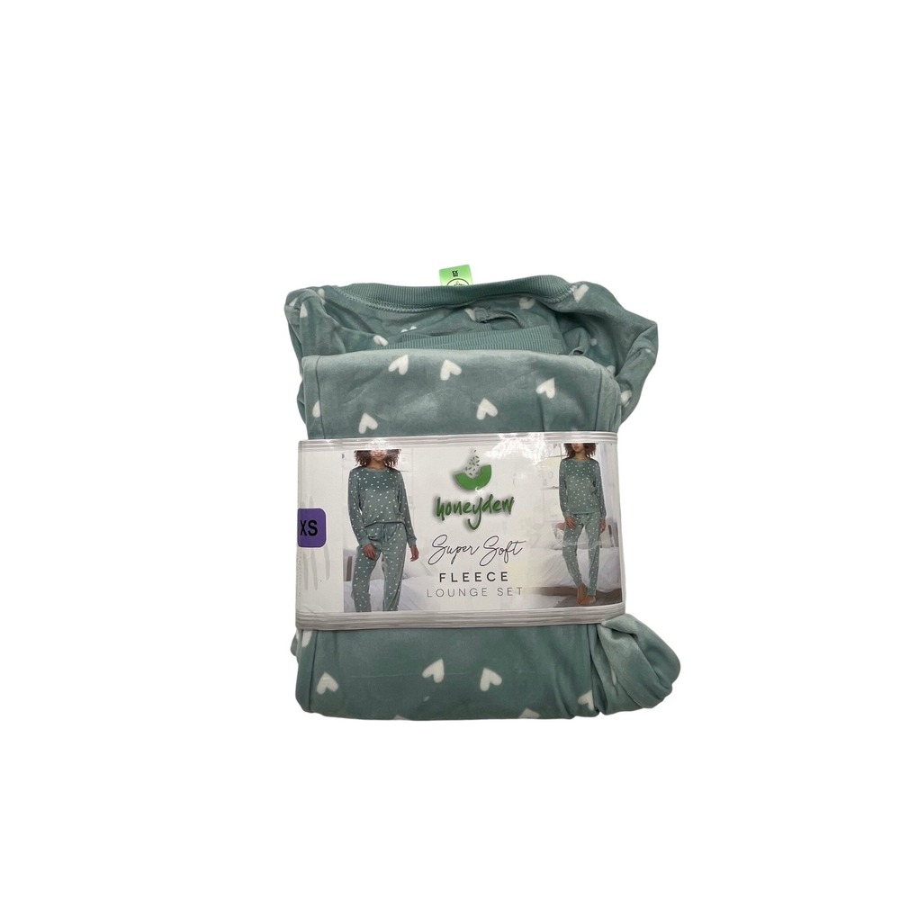 Honeydew Super Soft Fleece Lounge Set Prickly Pear Heart Print Green XS NEW